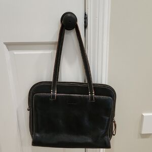 Ellington Black Leather Handbag with Brown Trim